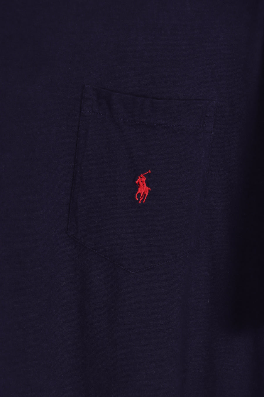 POLO RALPH LAUREN Navy & Red Embroidered Pocket Single Stitch Tee (XL)