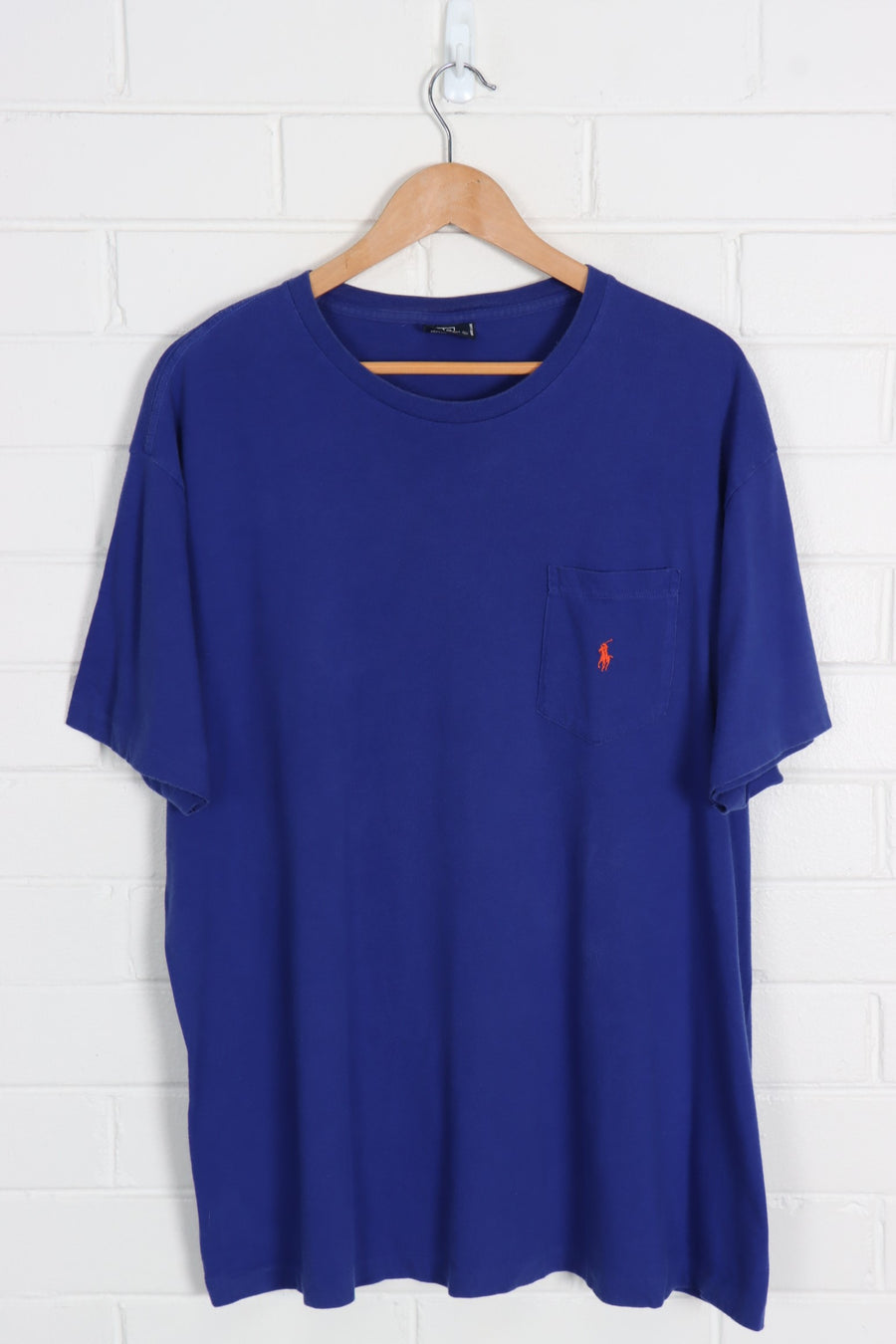 POLO RALPH LAUREN Royal Blue & Orange Embroidered Pocket T-Shirt (XL)