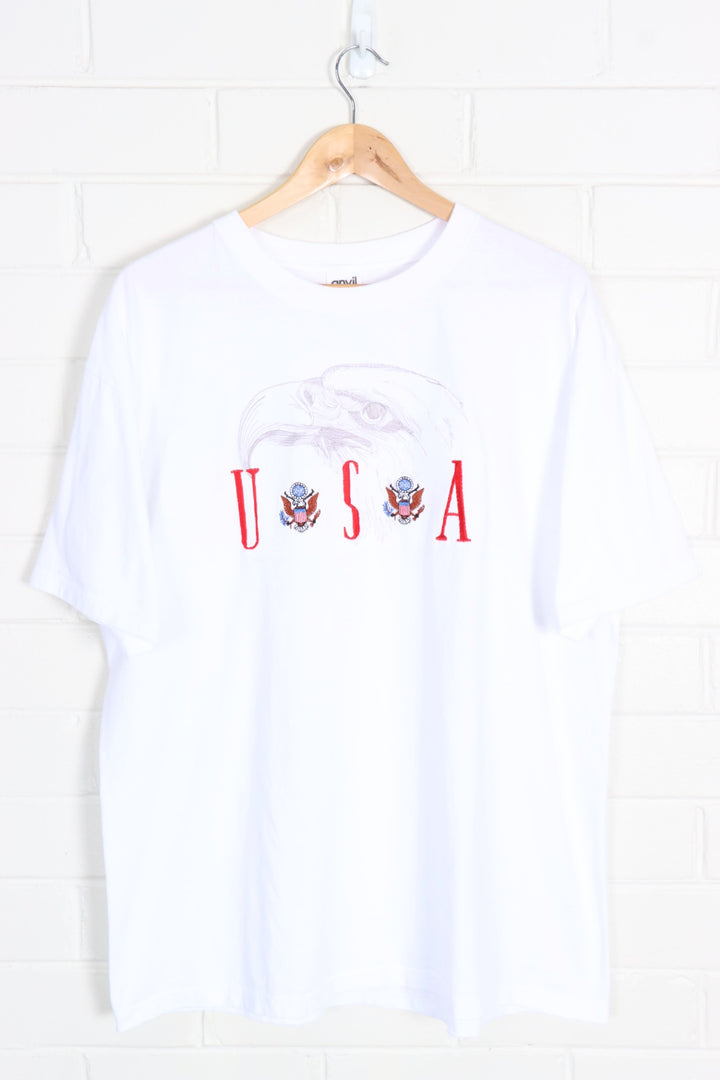 USA Bald Eagle & Crest Silver Detail Embroidered T-Shirt (XL) - Vintage Sole Melbourne
