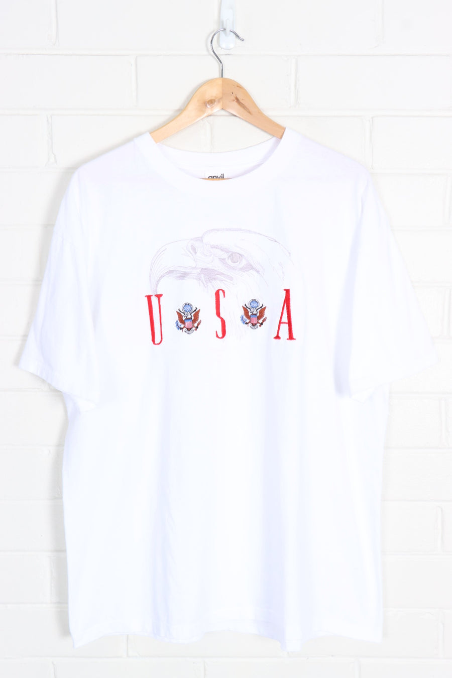 USA Bald Eagle & Crest Silver Detail Embroidered T-Shirt (XL) - Vintage Sole Melbourne