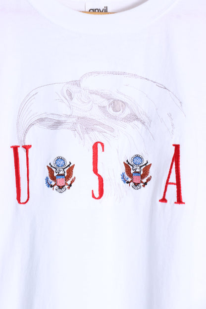 USA Bald Eagle & Crest Silver Detail Embroidered T-Shirt (XL) - Vintage Sole Melbourne