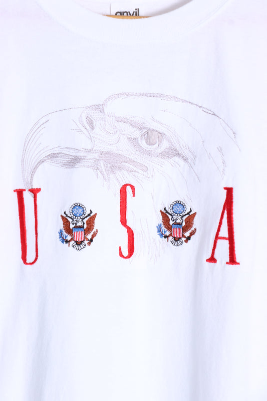 USA Bald Eagle & Crest Silver Detail Embroidered T-Shirt (XL) - Vintage Sole Melbourne