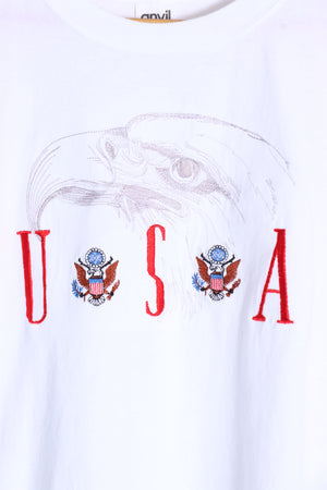 USA Bald Eagle & Crest Silver Detail Embroidered T-Shirt (XL) - Vintage Sole Melbourne