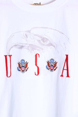 USA Bald Eagle & Crest Silver Detail Embroidered T-Shirt (XL)