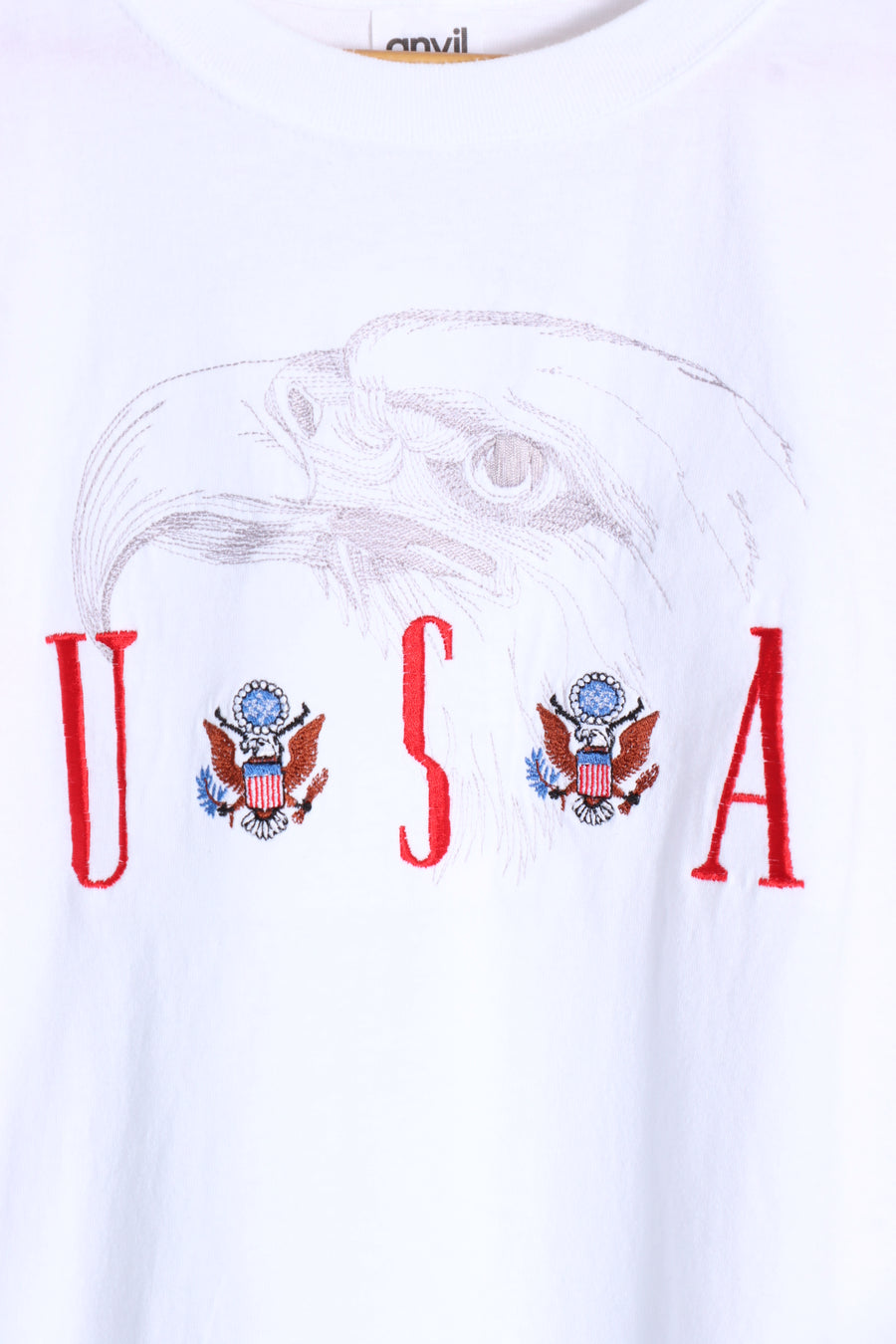 USA Bald Eagle & Crest Silver Detail Embroidered T-Shirt (XL) - Vintage Sole Melbourne
