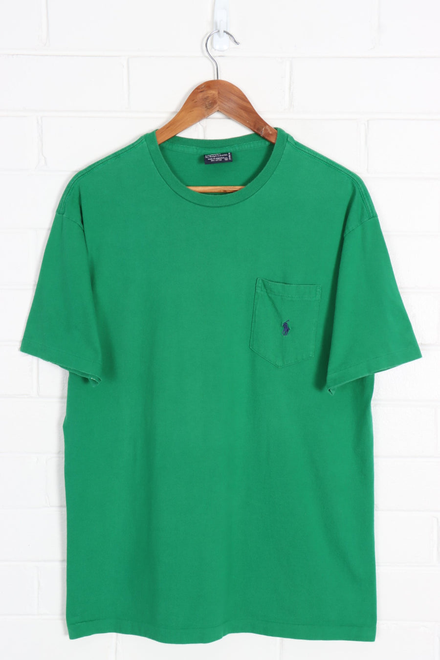 POLO RALPH LAUREN Green & Navy Embroidered Pocket Single Stitch Tee (M-L)