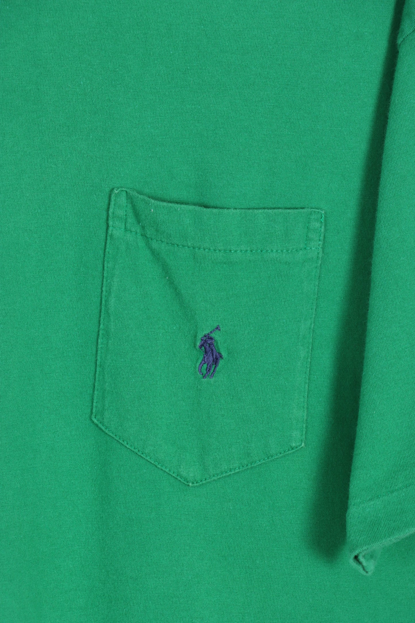 POLO RALPH LAUREN Green & Navy Embroidered Pocket Single Stitch Tee (M-L) - Vintage Sole Melbourne