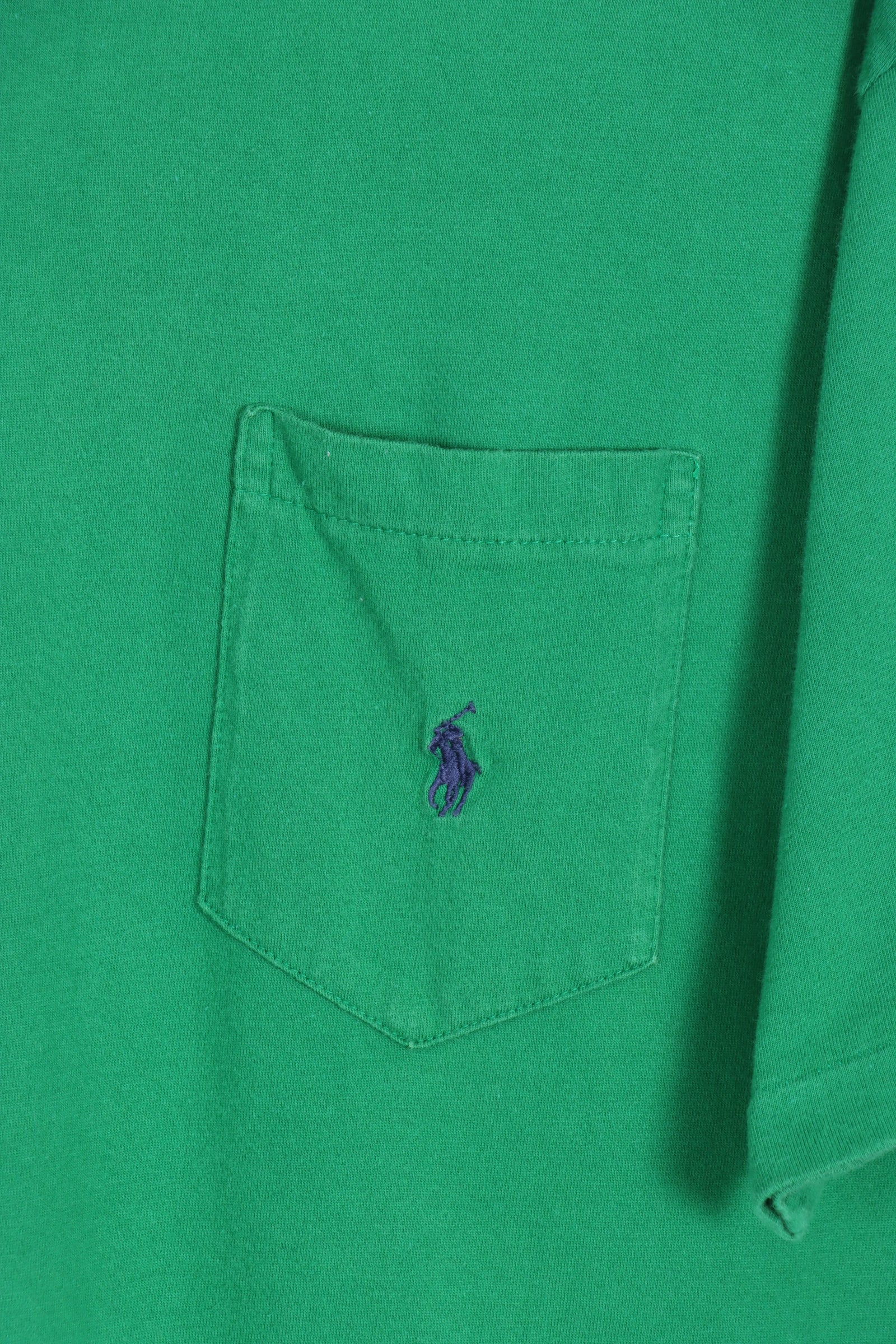 POLO RALPH LAUREN Green & Navy Embroidered Pocket Single Stitch Tee (M-L) - Vintage Sole Melbourne