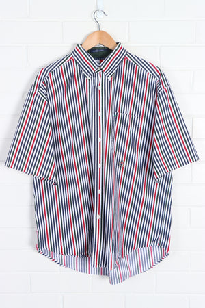 TOMMY HILFIGER Crest Logo Striped Short Sleeve Boxy Shirt (XL) - Vintage Sole Melbourne