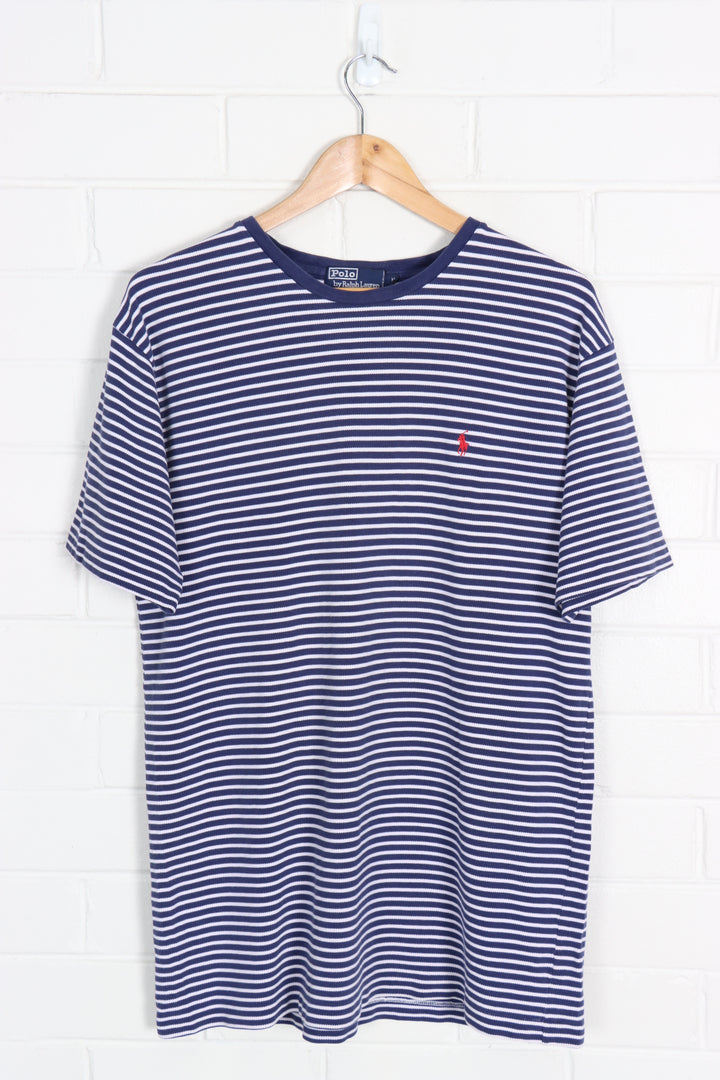 POLO RALPH LAUREN Striped Blue & White Embroidered Logo Tee (M-L)