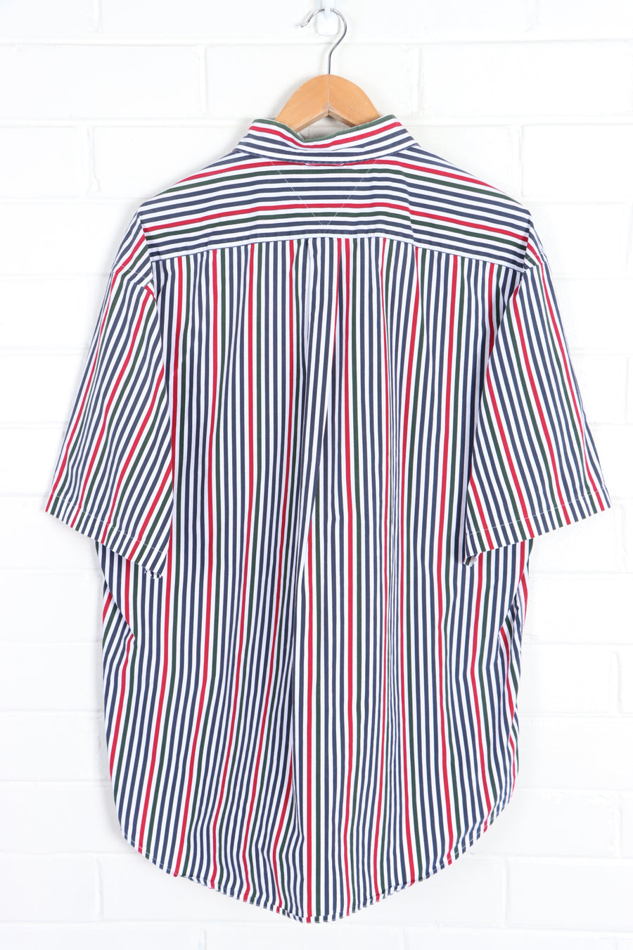 TOMMY HILFIGER Crest Logo Striped Short Sleeve Boxy Shirt (XL) - Vintage Sole Melbourne