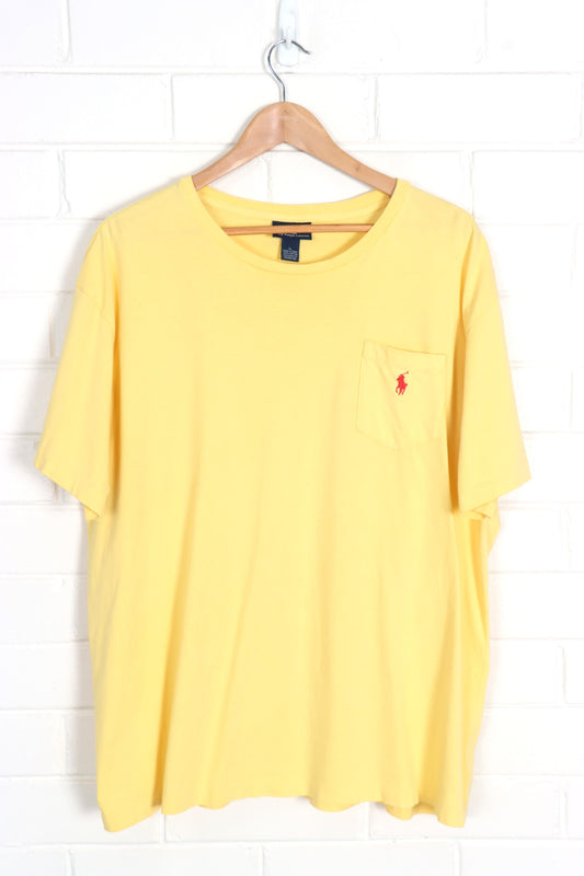 POLO RALPH LAUREN Yellow & Red Embroidered Single Stitch Pocket Tee (XL) - Vintage Sole Melbourne
