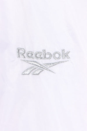 White REEBOK Geometric Embroidered Lined Windbreaker Jacket (S)