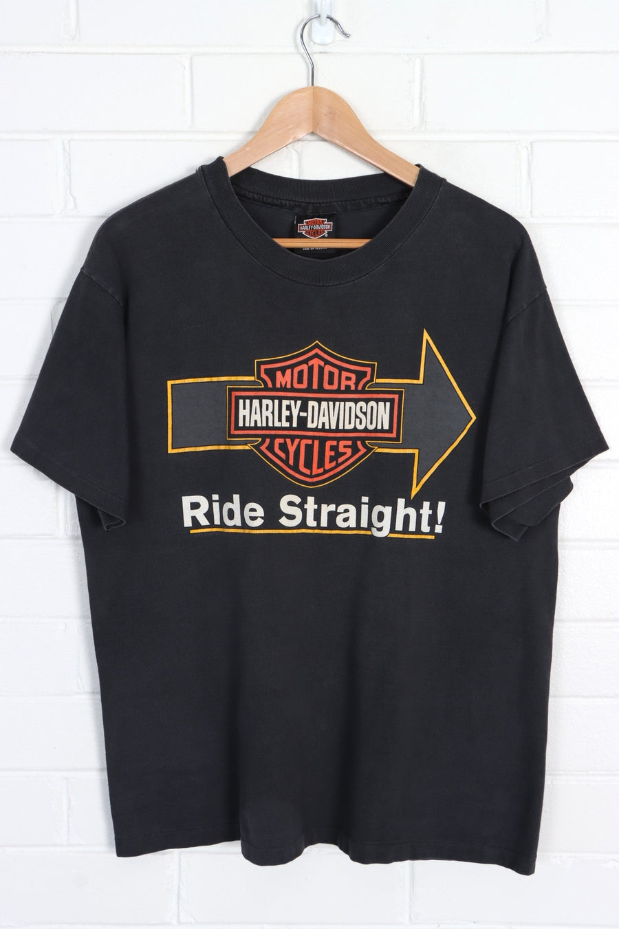 HARLEY DAVIDSON "Ride Straight!" Single Stitch Tee USA Made (M-L) - Vintage Sole Melbourne