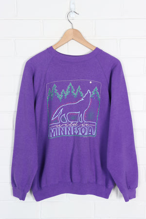 Vintage 1989 'Wild in Minnesota' Wolf Colourful Sweatshirt USA Made (XL)