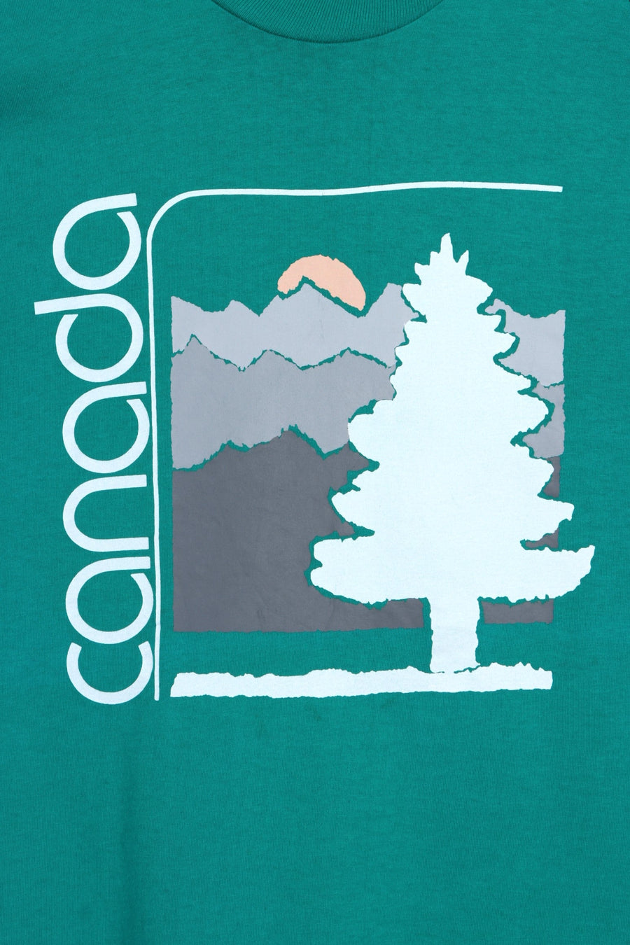 Canada Tree & Mountains Single Stitch Green T-Shirt (L)