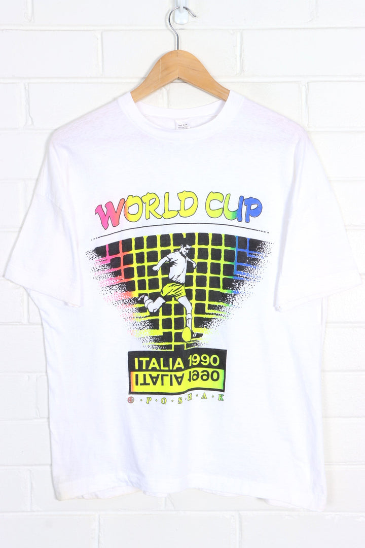 Vintage 1990 World Cup Italy Fluro Rainbow Single Stitch T-Shirt (L) - Vintage Sole Melbourne