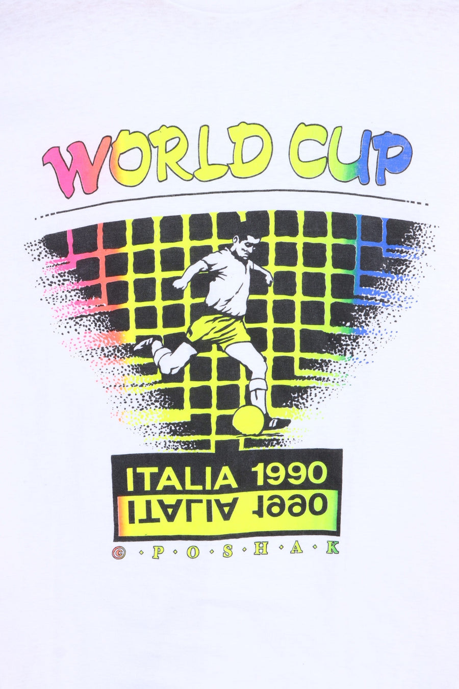 Vintage 1990 World Cup Italy Fluro Rainbow Single Stitch T-Shirt (M)