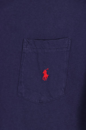 POLO RALPH LAUREN Navy & Red Embroidered Single Stitch Tee (XL)