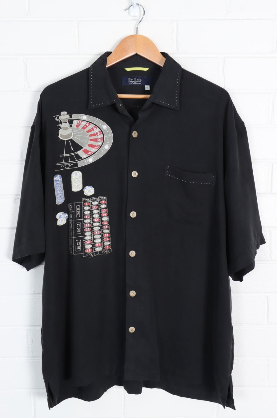 NAT NAST Casino Roulette Embroidered Button Up Silk Shirt (XXL-XXXL)
