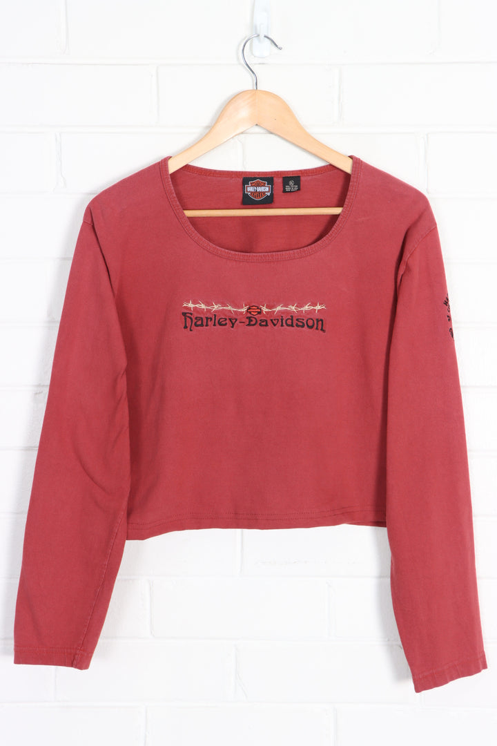 HARLEY DAVIDSON Dusty Red Long Sleeve Crop Top USA Made (Women's L)