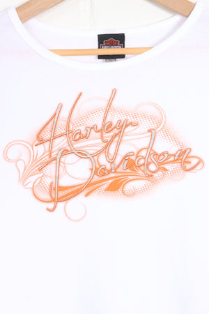 HARLEY DAVIDSON Glitter Logo Y2K Long Sleeve Crop Top (Women's M-L) - Vintage Sole Melbourne