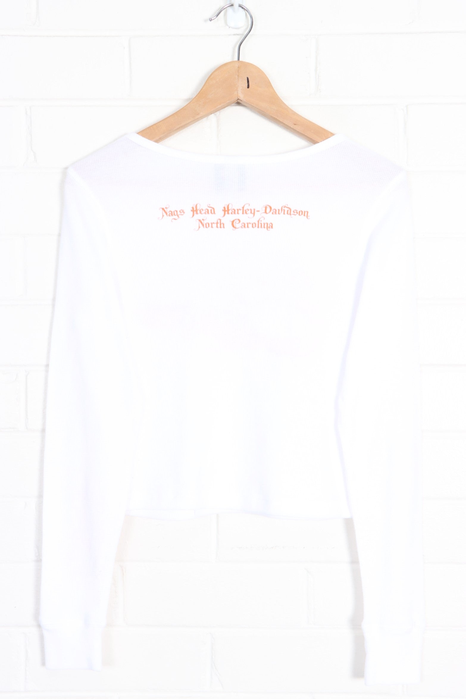 HARLEY DAVIDSON Glitter Logo Y2K Long Sleeve Crop Top (Women's M-L) - Vintage Sole Melbourne