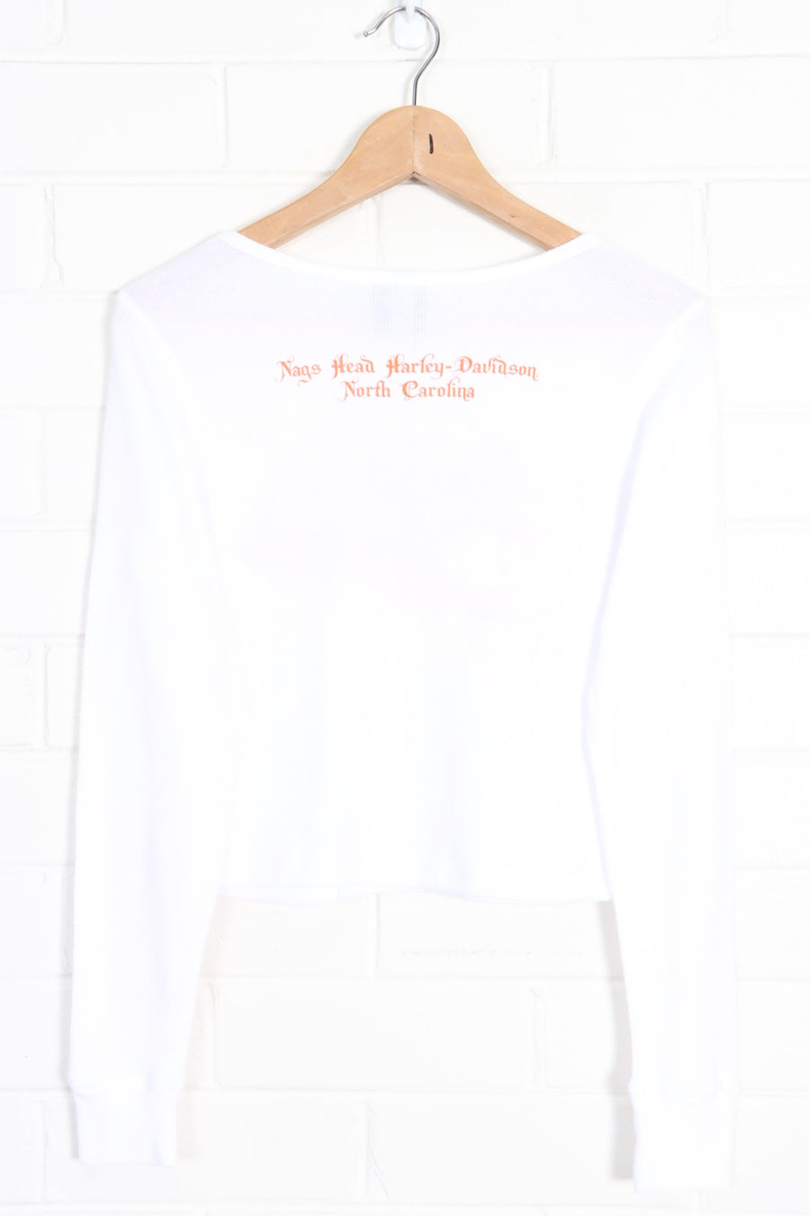 HARLEY DAVIDSON Glitter Logo Y2K Long Sleeve Crop Top (Women's M-L) - Vintage Sole Melbourne