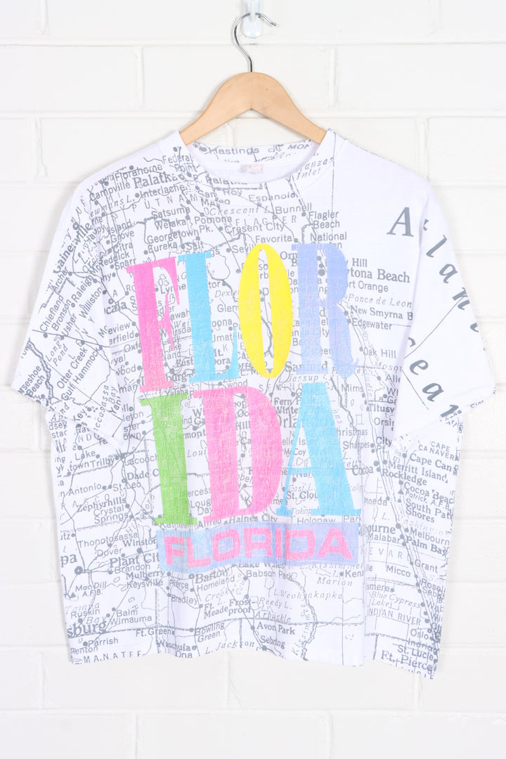 Florida Rainbow Spell Out Map Single Stitch T-Shirt (S-M)