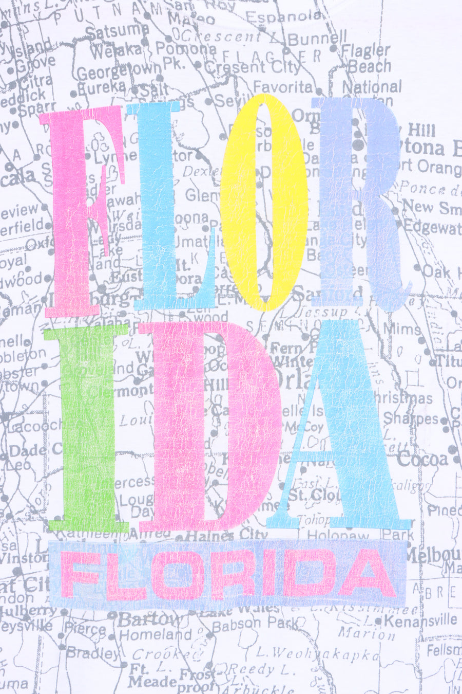 Florida Rainbow Spell Out Map Single Stitch T-Shirt (S-M)