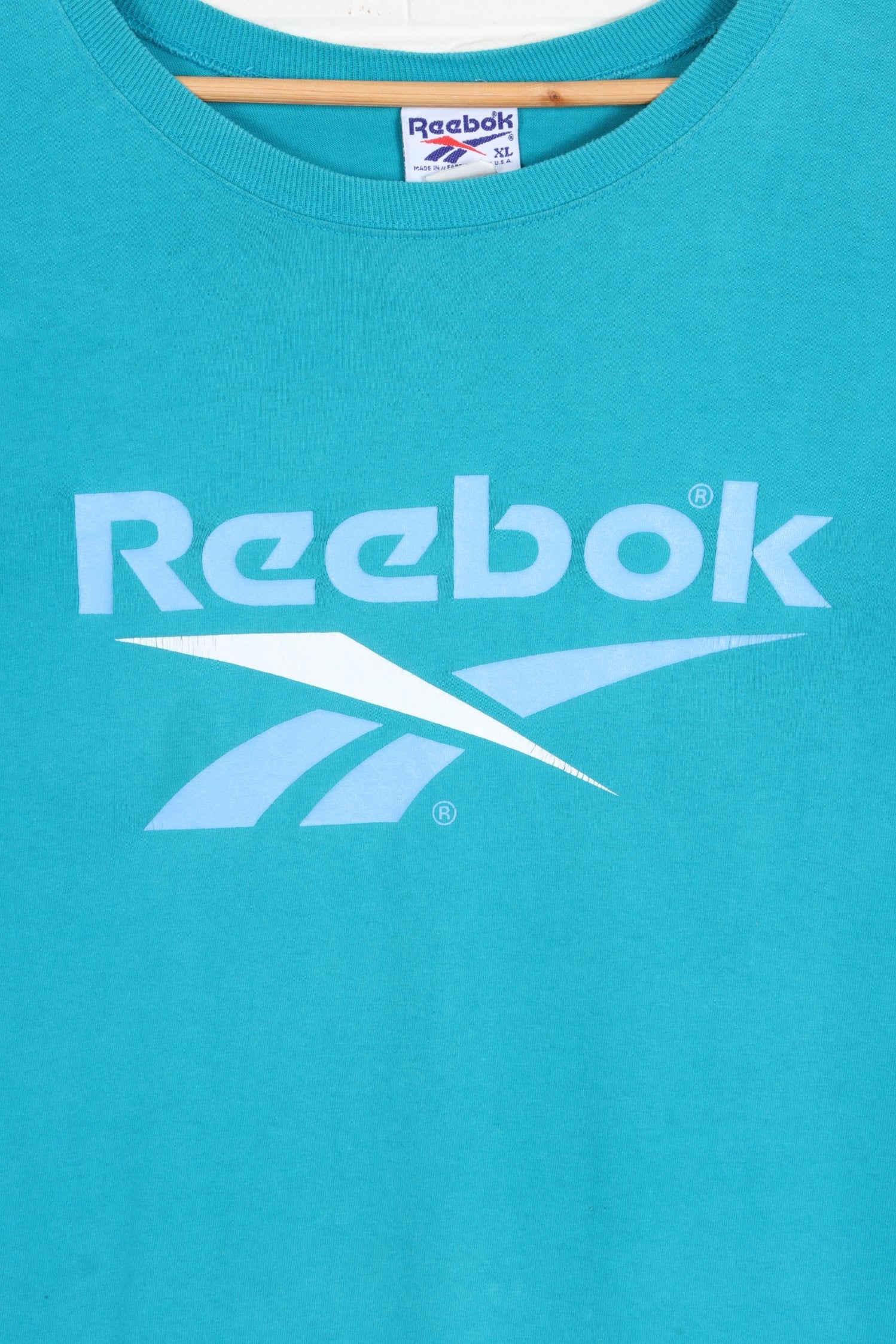 Turquoise REEBOK Single Stitch T-Shirt USA Made (XL) - Vintage Sole Melbourne