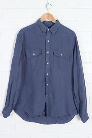 RALPH LAUREN POLO Blue Linen Long Sleeve Utility Shirt (L)
