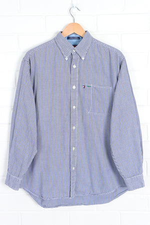 TOMMY HILFIGER JEANS Blue & Black Houndstooth Button Up Shirt (L) - Vintage Sole Melbourne