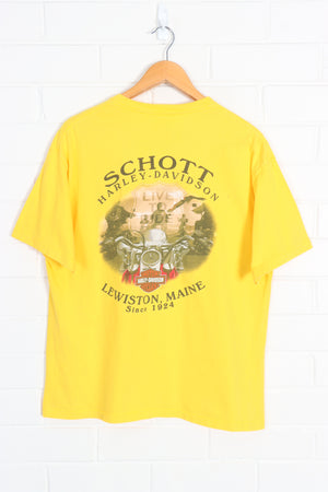 HARLEY DAVIDSON Schott Maine Front & Back Yellow Tee USA Made (L)