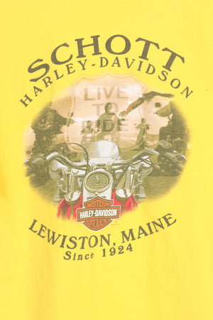 HARLEY DAVIDSON Schott Maine Front & Back Yellow Tee USA Made (L)