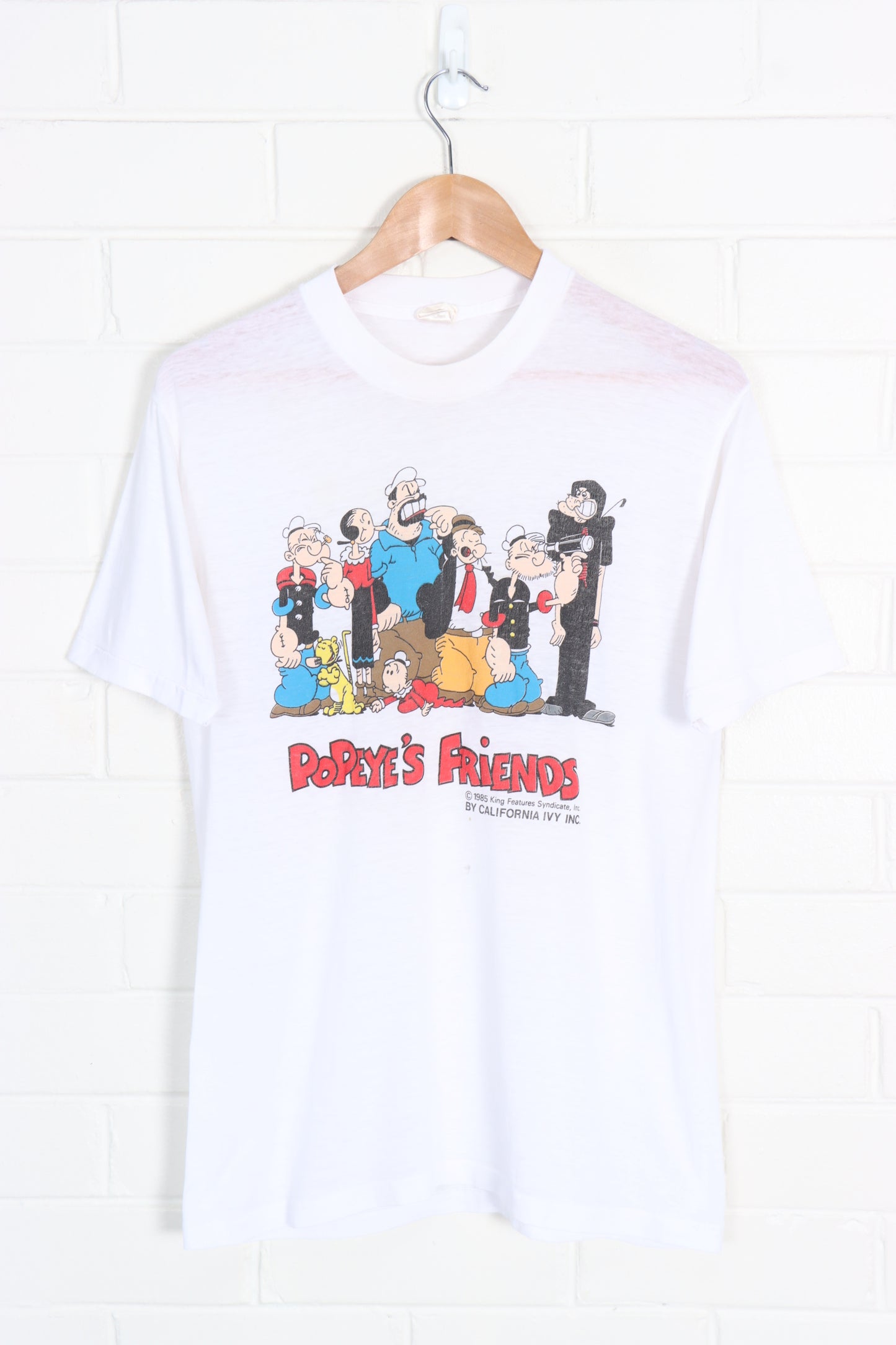 Vintage 1985 Popeye's Friends Cartoon Single Stitch Tee USA Made (S) - Vintage Sole Melbourne