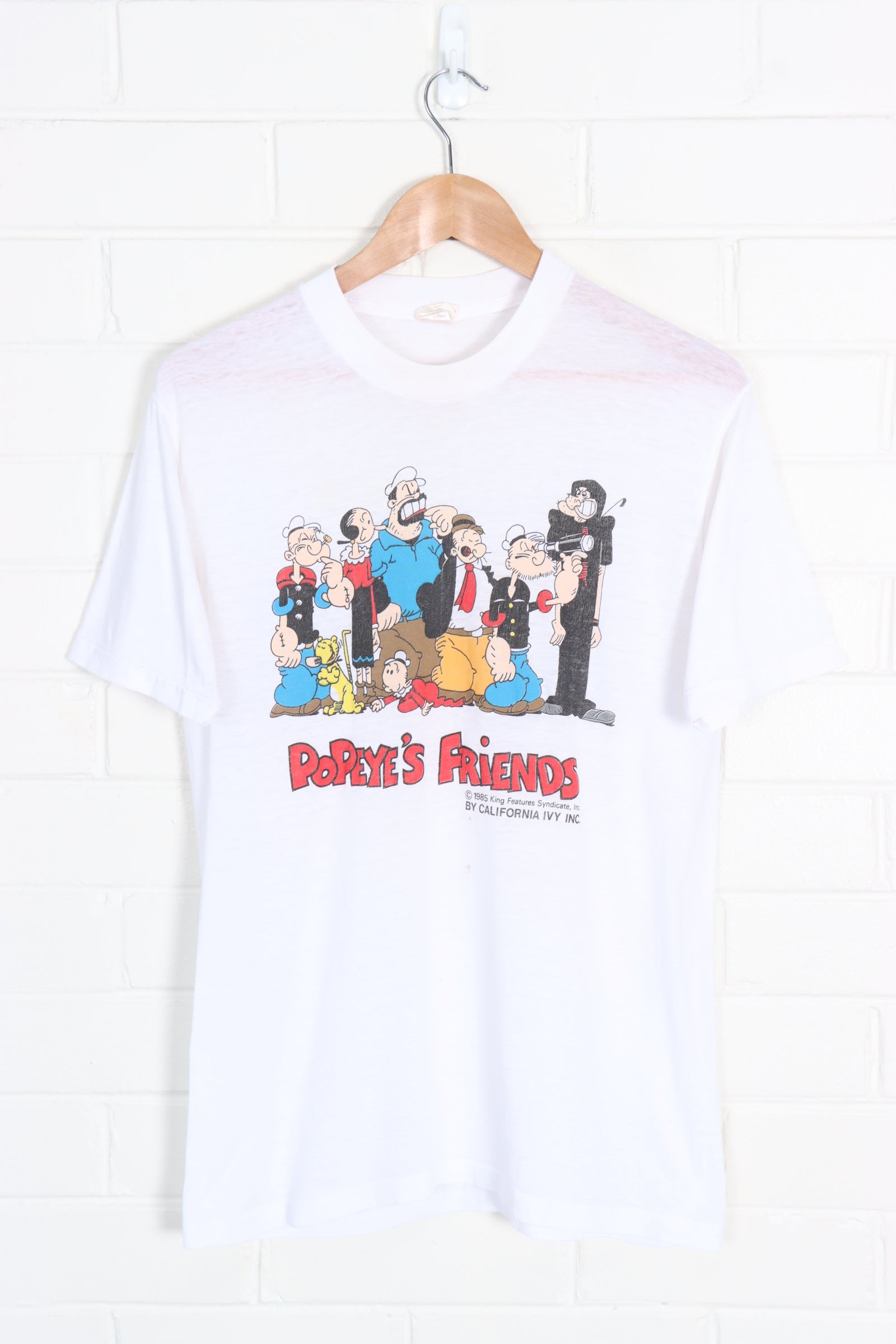 Vintage 1985 Popeye's Friends Cartoon Single Stitch Tee USA Made (S) - Vintage Sole Melbourne