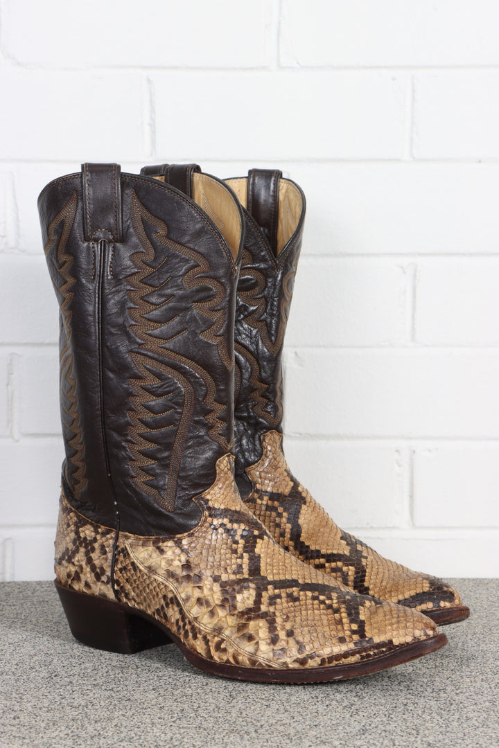 JUSTIN BOOTS Snakeskin Leather Cowboy Boots (13D)