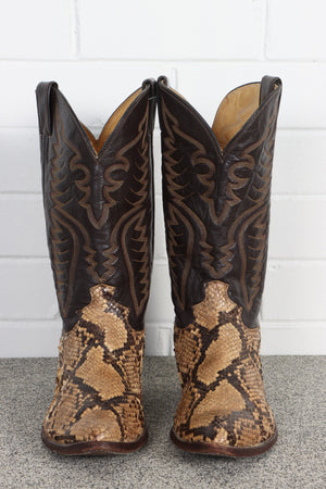 JUSTIN BOOTS Snakeskin Leather Cowboy Boots (13D)