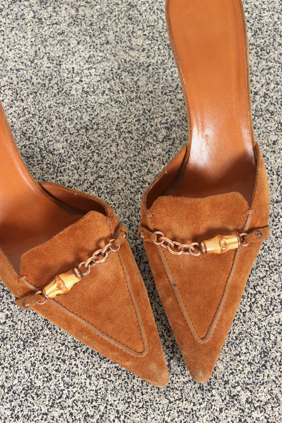GUCCI Bamboo Detail Brown Suede Pointed Toe Mules (9½B)