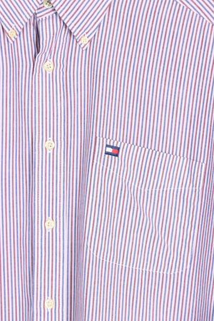 TOMMY HILFIGER Blue & Red Stripe Long Sleeve Shirt (L) - Vintage Sole Melbourne