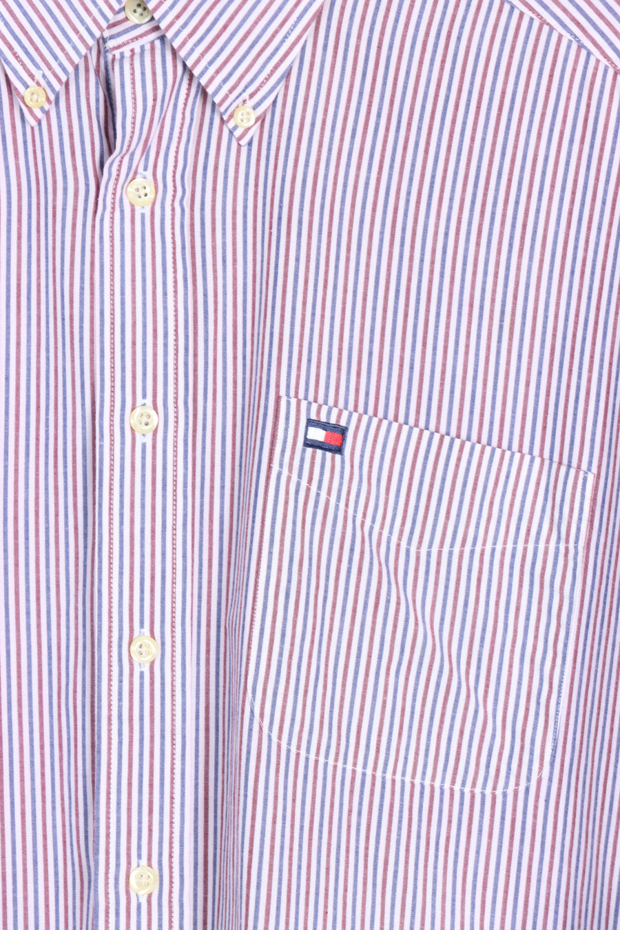 TOMMY HILFIGER Blue & Red Stripe Long Sleeve Shirt (L) - Vintage Sole Melbourne