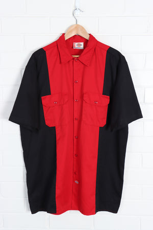 DICKIES Black & Red Colour Block Short Sleeve Workwear Bowling Shirt (XL) - Vintage Sole Melbourne