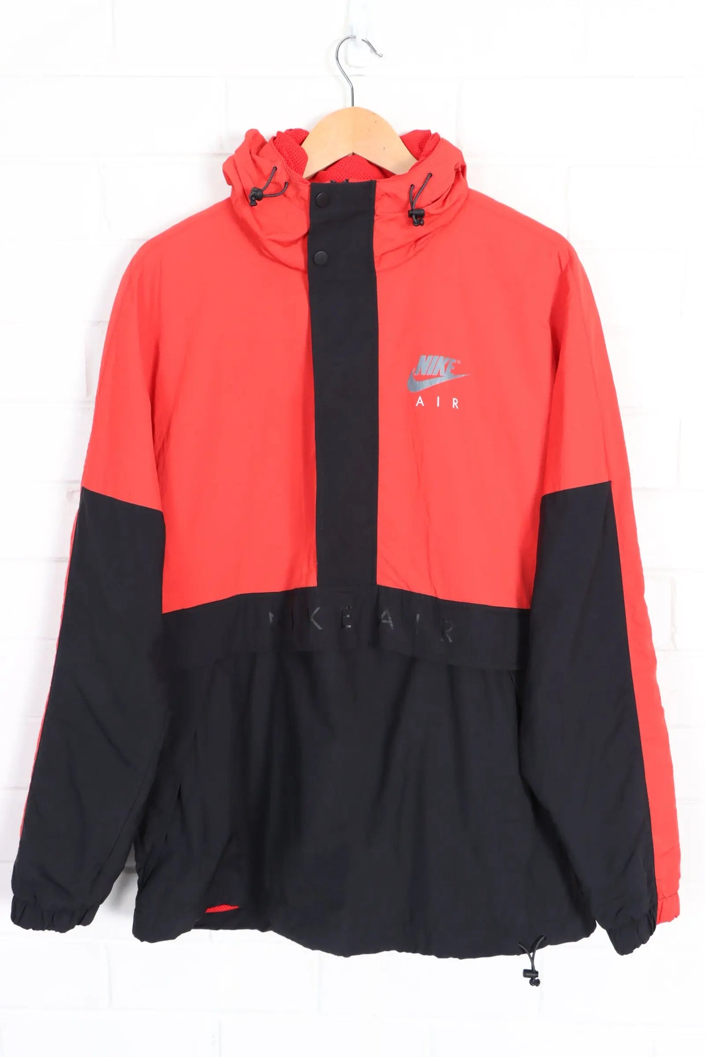 Nike Air Nike Mens Anorak Jacket NIKE AIR Black Red Anorak 1/4 Zip Hooded Windbreaker (L