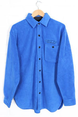 DKNY Blue Snap Button Fleece Shacket (L) - Vintage Sole Melbourne