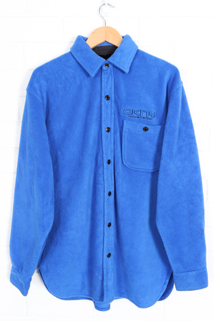 DKNY Blue Snap Button Fleece Shacket (L) - Vintage Sole Melbourne