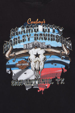 Alamo City HARLEY DAVIDSON Longhorn Skull Front Back Tee (XL)