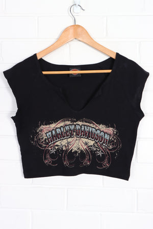 HARLEY DAVIDSON Embellished Cap Sleeve Crop Top (Women's M) - Vintage Sole Melbourne