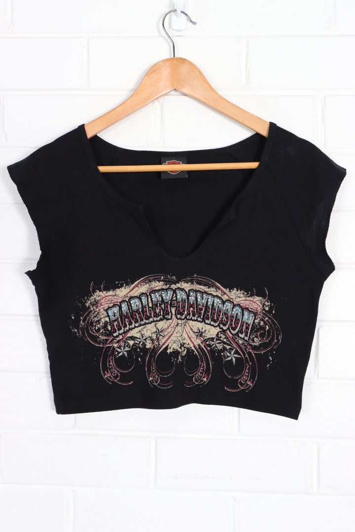 HARLEY DAVIDSON Embellished Cap Sleeve Crop Top (Women's M) - Vintage Sole Melbourne