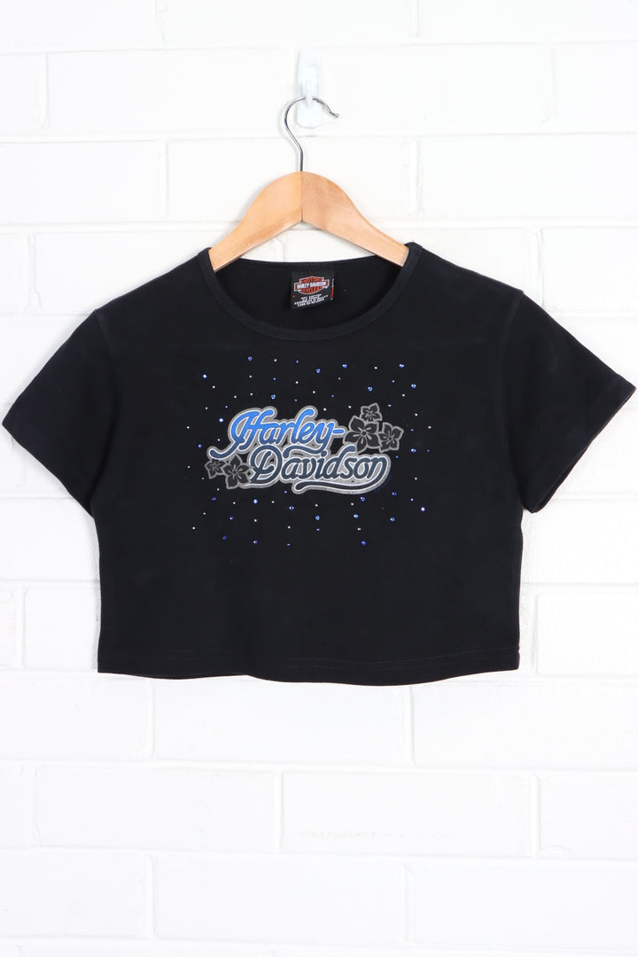 HARLEY DAVIDSON Floral Embellished Baby Tee (Women's M) - Vintage Sole Melbourne